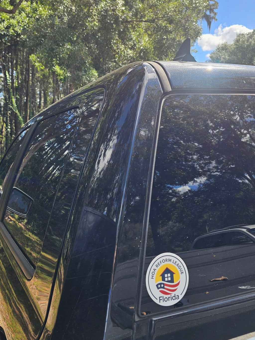 3.5" bumper sticker shown on truck for scale reference 